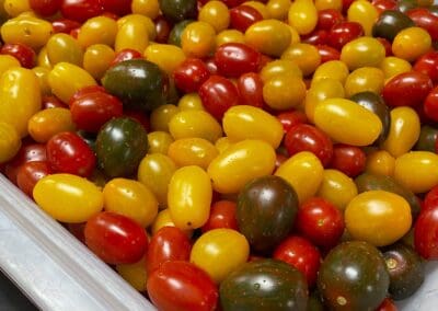 Brightly colored cherry tomatoes.